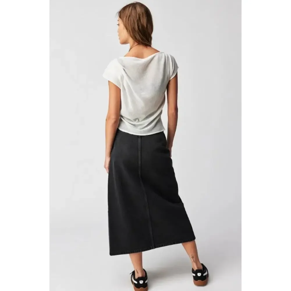 Free People We The Free Madison Midi Denim Skirt Black Size‎ 24 NWOT - Picture 3 of 4